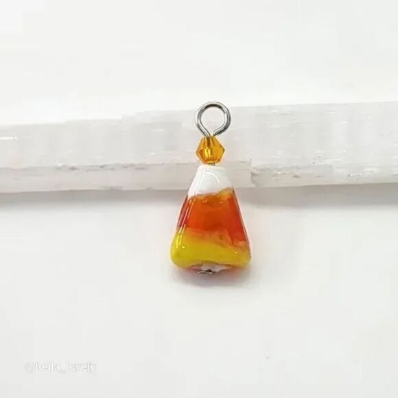 Cute Whimsical Halloween Candy Corn Trick or Treat Pendant for Necklace Gift - Picture 2 of 3